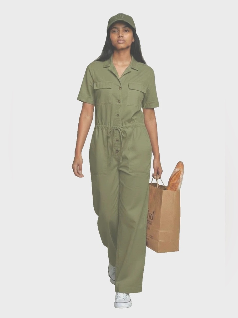 Gap Utility Short-Sleeve Jumpsuit in Olive Green